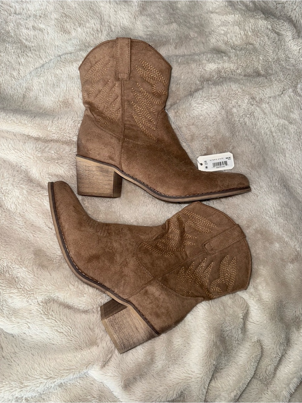 Altar'd State Brown Suede Western-Inspired Ankle Booties
